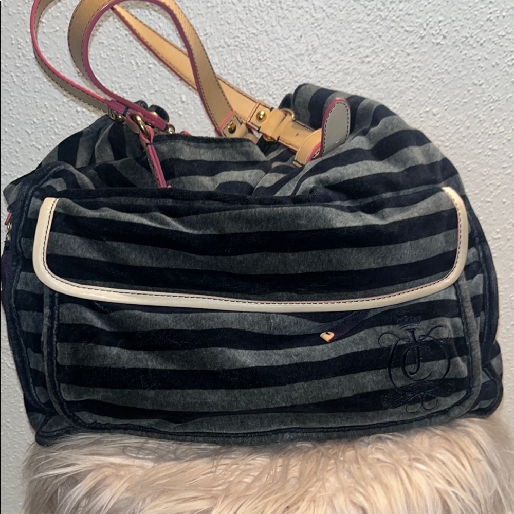 Vintage Juicy Couture Black and Gray Striped Hobo Bag